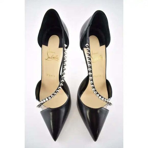 Christian Louboutin Spike Cross 100 Black PVC Silver Criss Strap Heel Pump 35.5 - Picture 8 of 12